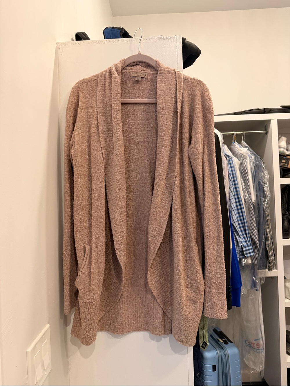 Barefoot Dreams Open-Front Shawl Collar Cardigan - Taupe